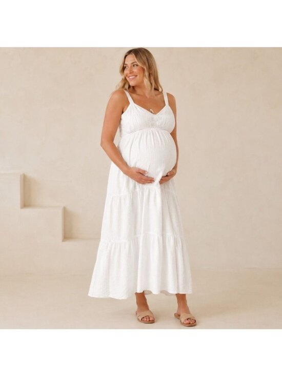 Hatch Dresses & Skirts - Hatch Katherine Maternity White Cotton Tiered Maxi Dress Sz 3/L Swiss Dot Boho